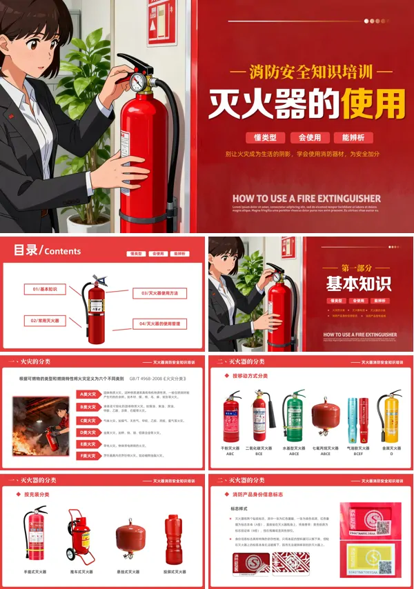 灭火器的使用知识培训课件PPT模板含讲稿