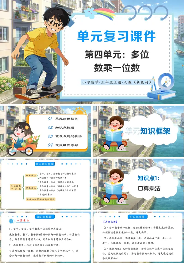 数学人教三年级上册(新教材)第四单元:多位数乘一位数(复习课件)ppt课件(复习讲义)