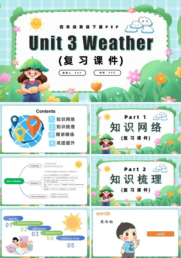 四年级英语下册Unit3Weather复习课件PPT课件含教案