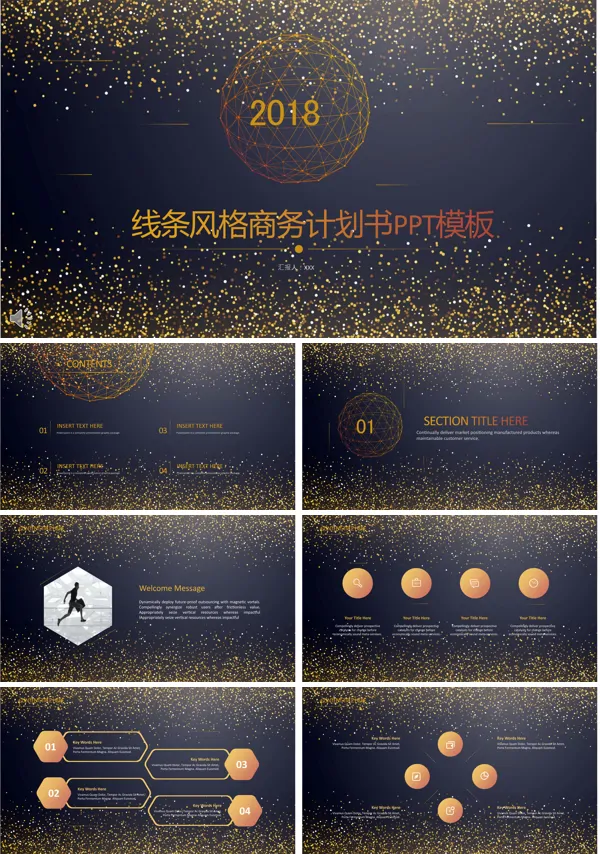 金色线条风格商务计划书PPT模板