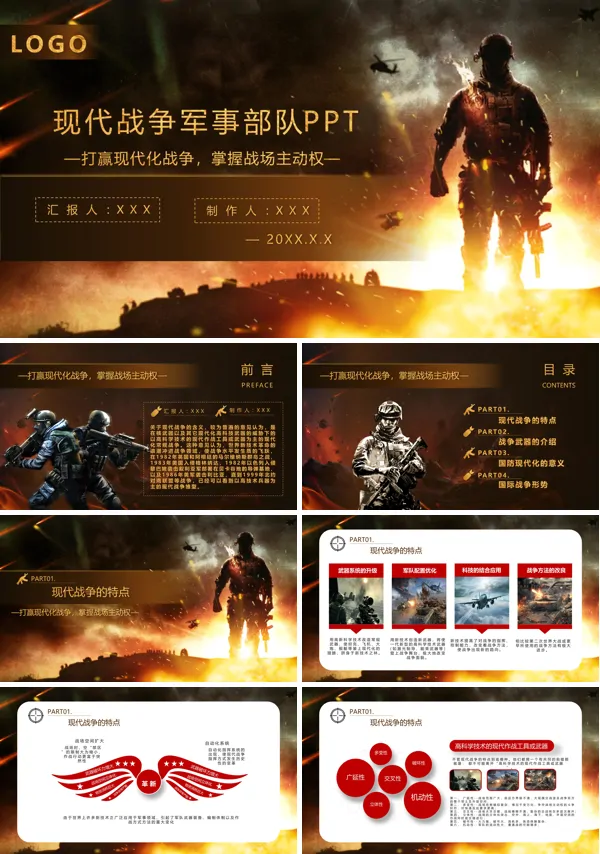 现代战争PPT动态模板