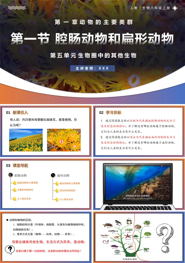人教八年级生物上册5.1.1腔肠动物和扁形动物PPT课件含教案
