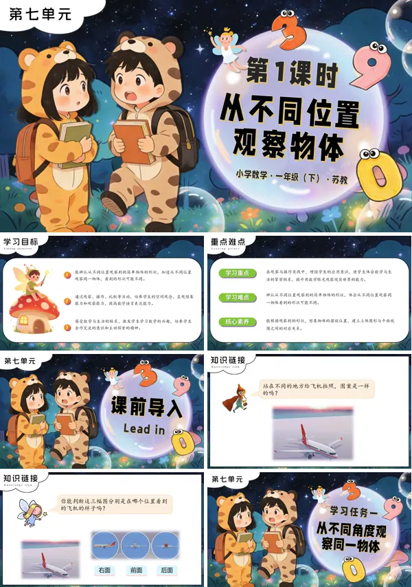 蘇教小學數學一年級下冊第七單元 第1課時 從不同位置觀察物體PPT課件（含教案+分層作業+學習任務單）