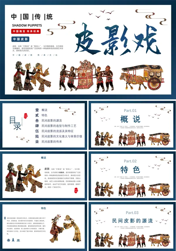 中国非物质文化遗产皮影介绍PPT课件模板