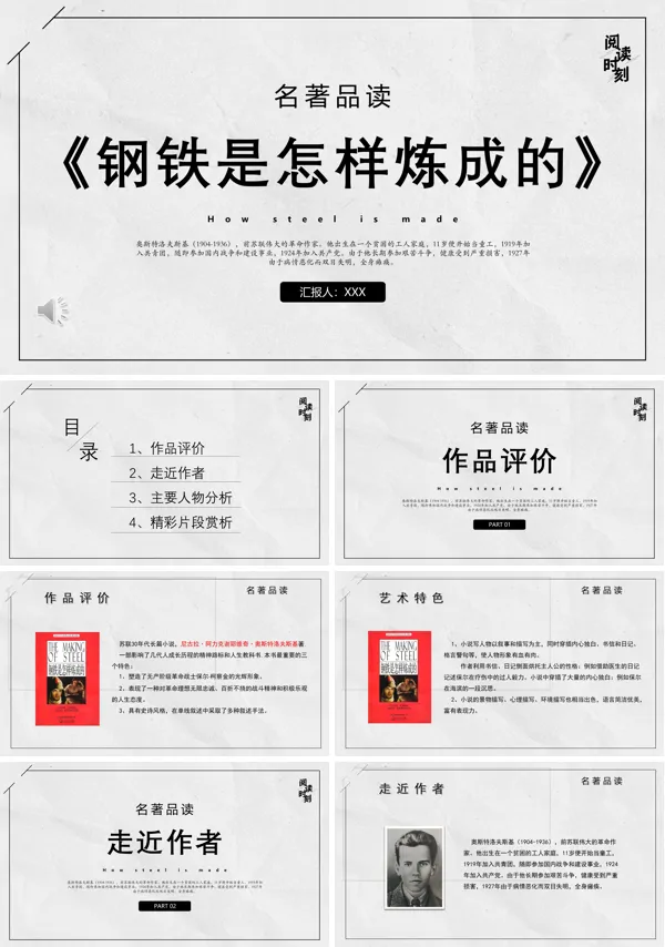钢铁是怎样炼成的好书推荐读后感PPT动态模板
