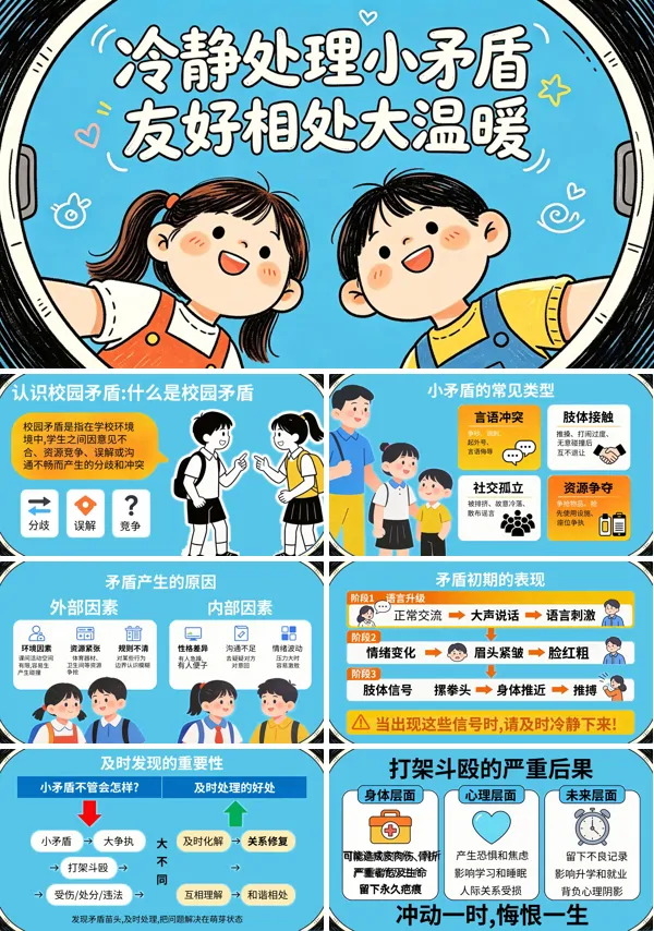 中小学冷静处理小矛盾,友好相处大温暖PPT教育班会含讲稿