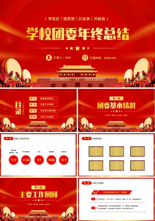 学校团委年终工作总结工作汇报PPT