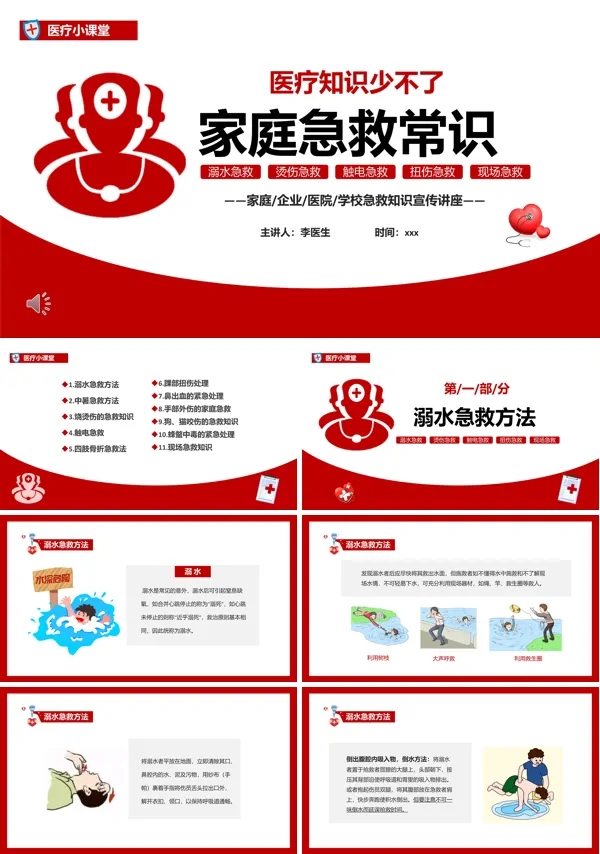 医疗小课堂家庭急救小常识PPT模板