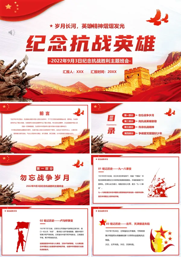 念抗战英雄宣传PPT课件