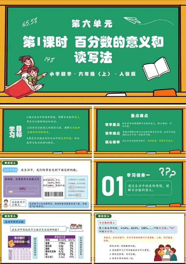 人教版六年级数学上册第六单元第01课时百分数的意义和读写法PPT课件含教案
