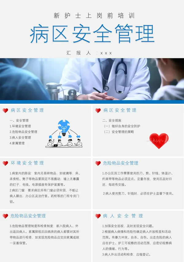 病区安全管理新护士上岗前培训PPT模板