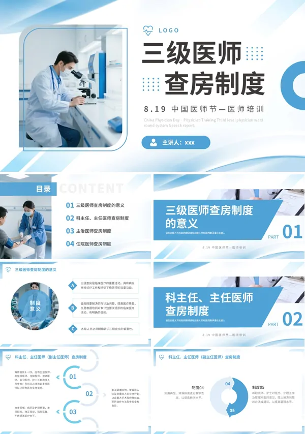 三级医师查房制度PPT模板含讲稿