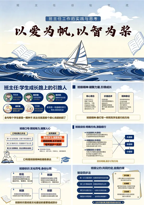 以爱为帆,以智为桨班主任工作的实践与思考班主任经验交流课件PPT模板含讲稿
