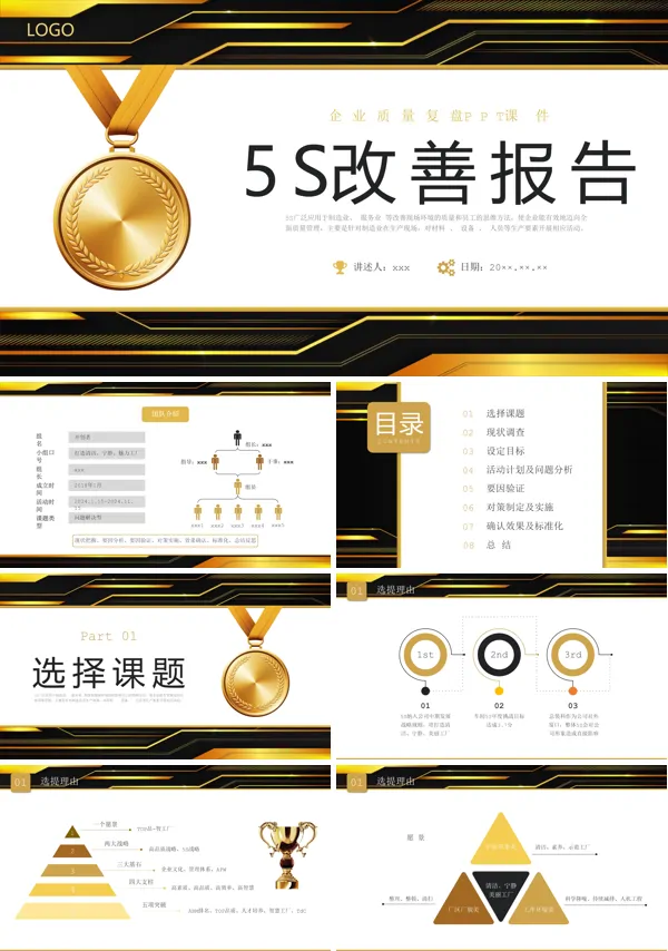 5S改善报告企业质量复盘PPT动态模板