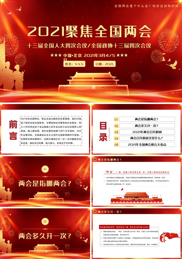 2021聚焦全国两会议题动态PPT模板
