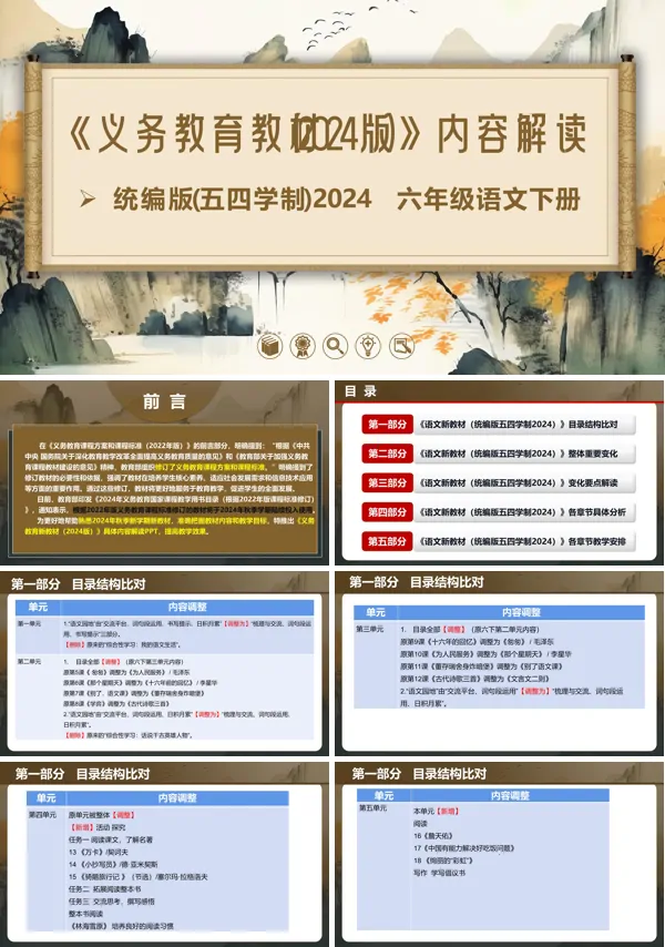 六年级语文下册(统编版五四制2024)-【新教材解读】义务教育教材内容解读课件PPT模板含讲稿