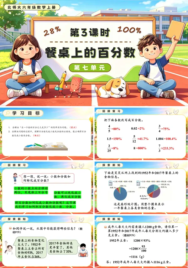 北师大六年级数学上册第七单元第3课时 餐桌上的百分数 PPT课件(含教案)