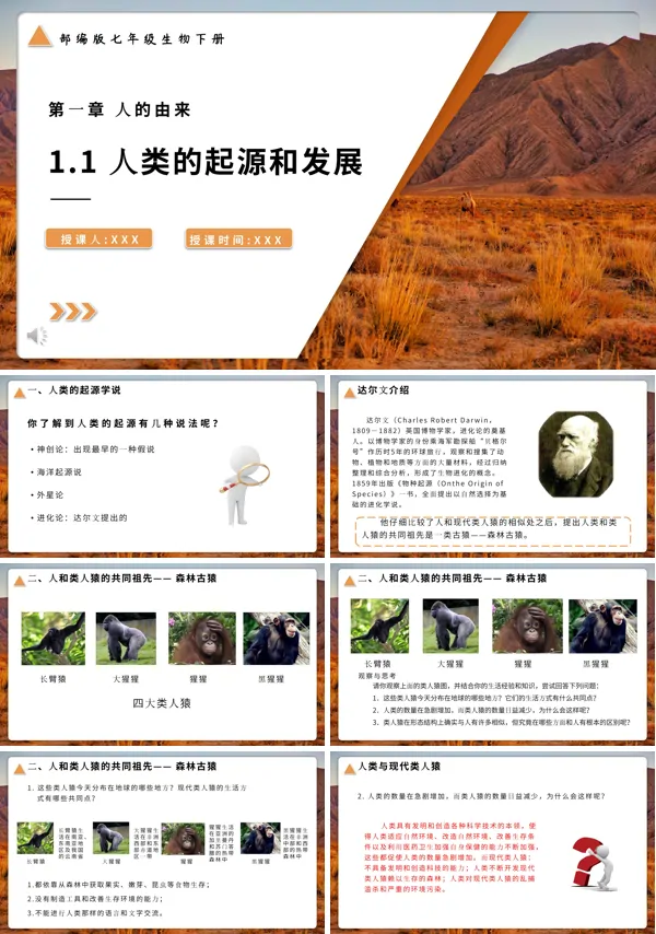 七年级下册生物人类的起源和发展PPT课件