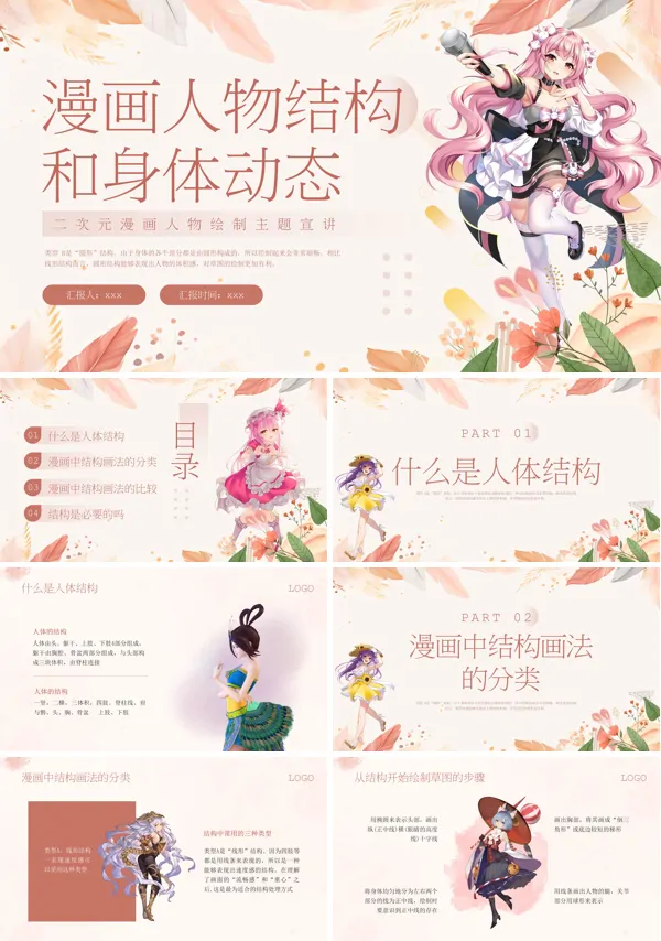 动漫人物结构和身体动态课件PPT模板含讲稿