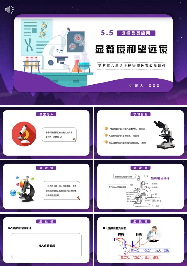 部编版初中八年级上册物理《显微镜和望远镜》课件PPT模板