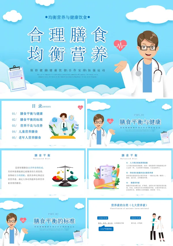 均衡营养合理饮食课件PPT模板含讲稿