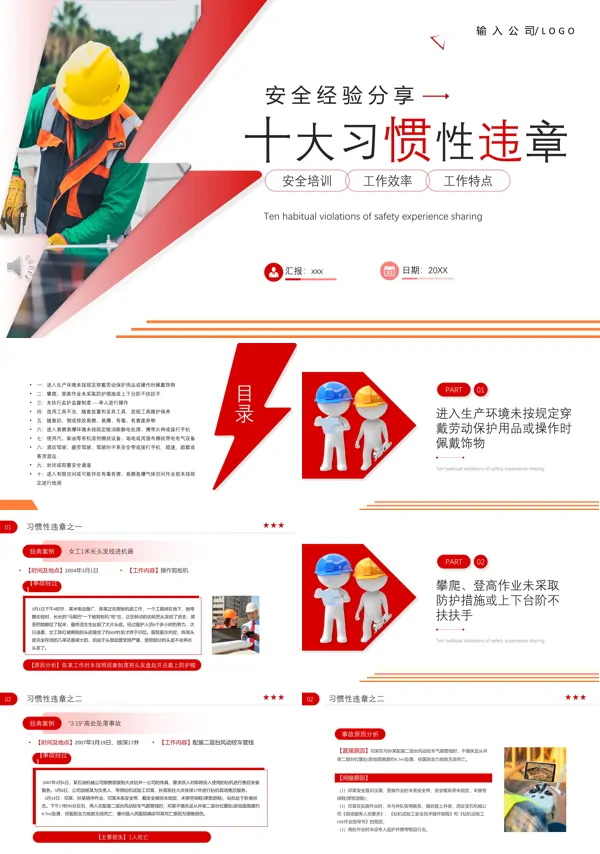 安全经验分享十大习惯性违章PPT下载课件