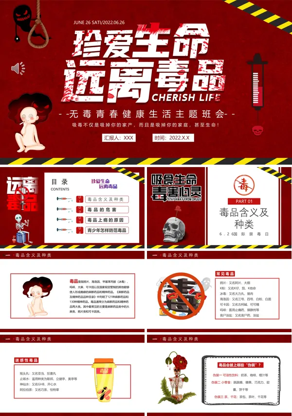 无毒青春健康生活主题班会PPT模板含讲稿