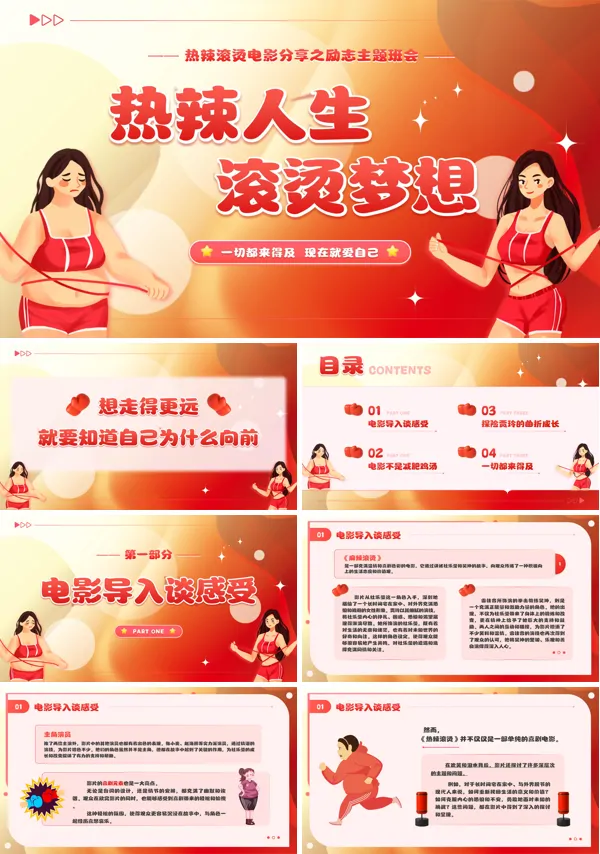 中小学生《热辣滚烫》电影分享之励志主题班会PPT模板