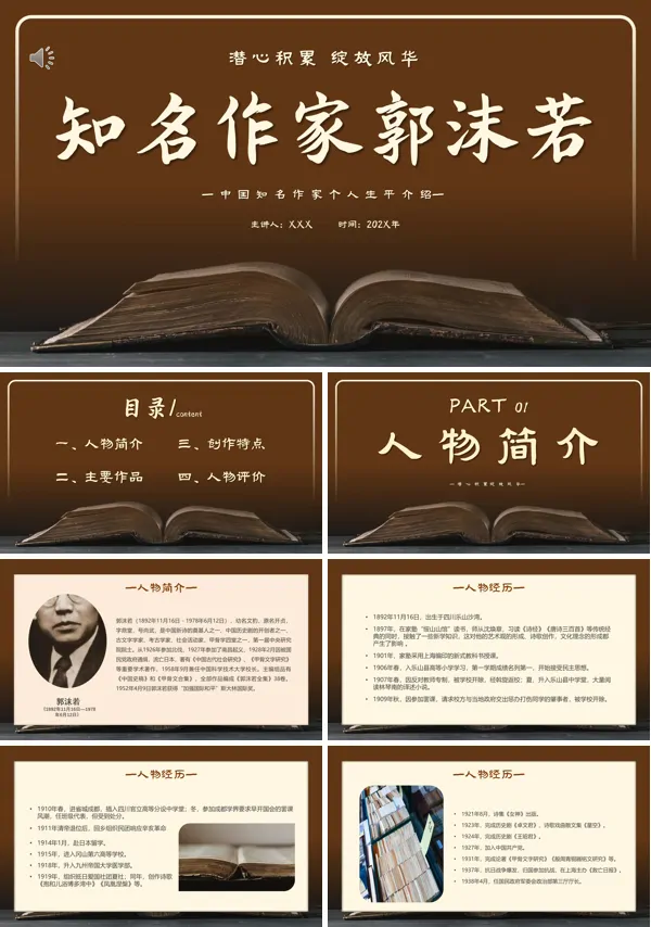 知名作家郭沫若生平介绍PPT课件模板