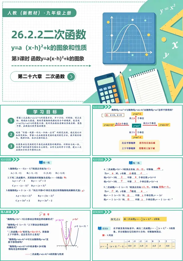 26.2.2二次函数y=a(x-h)²+k的图象和性质(第3课时 y=a(x-h)²+k的图象)九年级数学上册PPT课件(含教案+导学案+分层作业) 关键