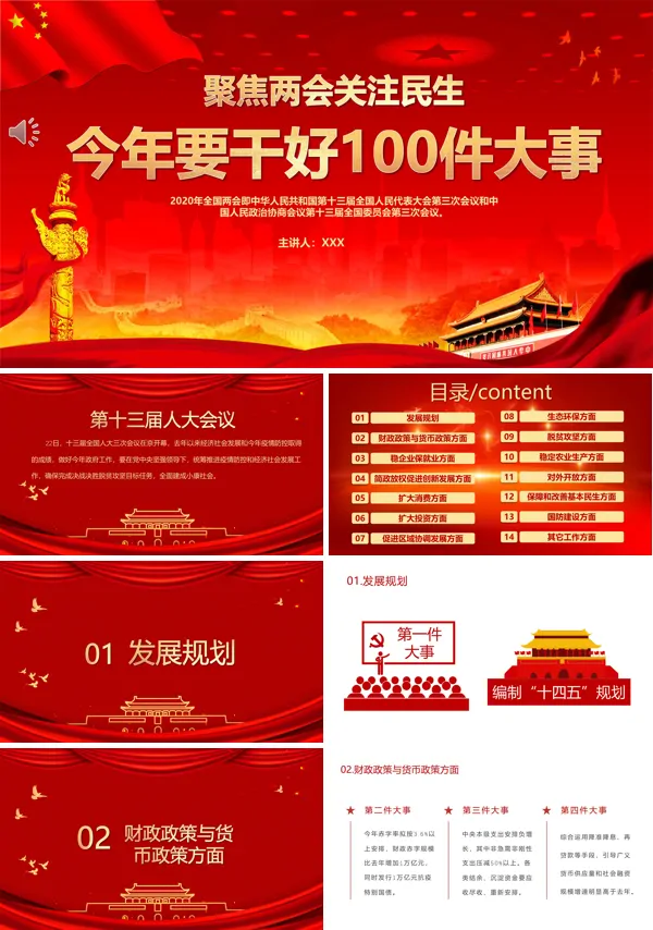 聚焦两会今年要干好100件大事PPT模板