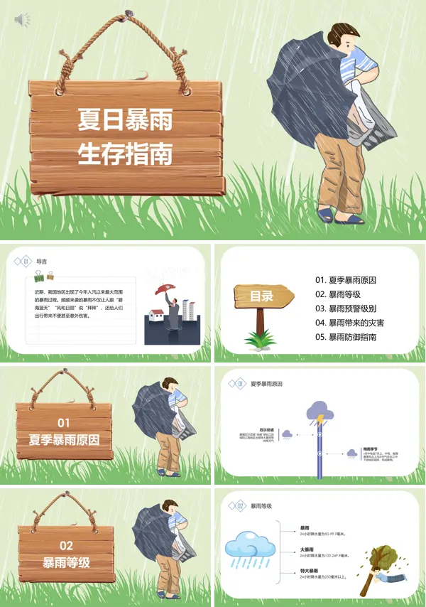 夏日暴雨生存指南主题班会PPT模板