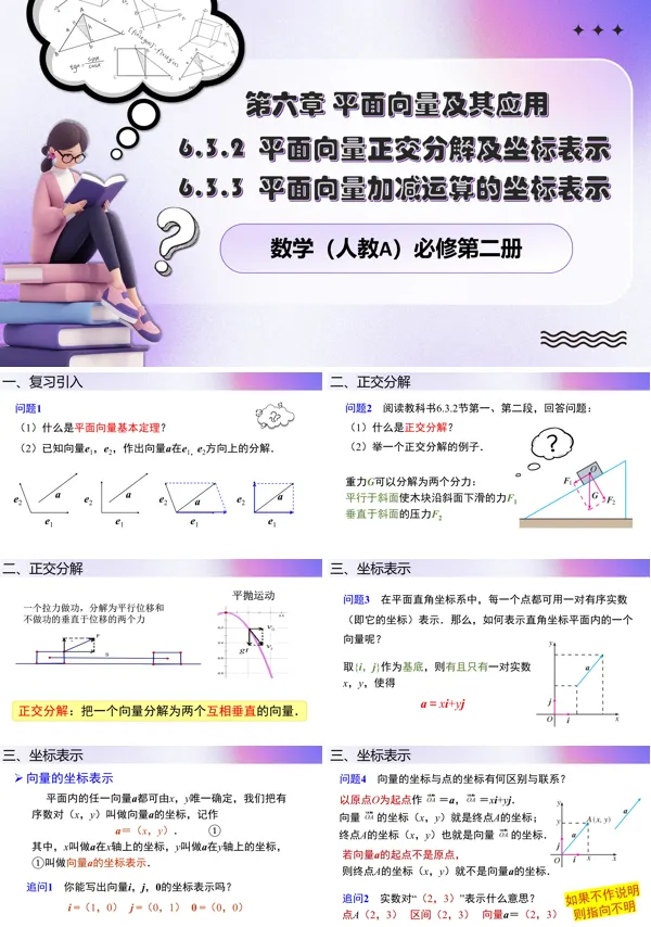 人教数学必修二6.3.26.3.3平面向量正交分解和坐标表示加减运算的坐标表示PPT课件含教案