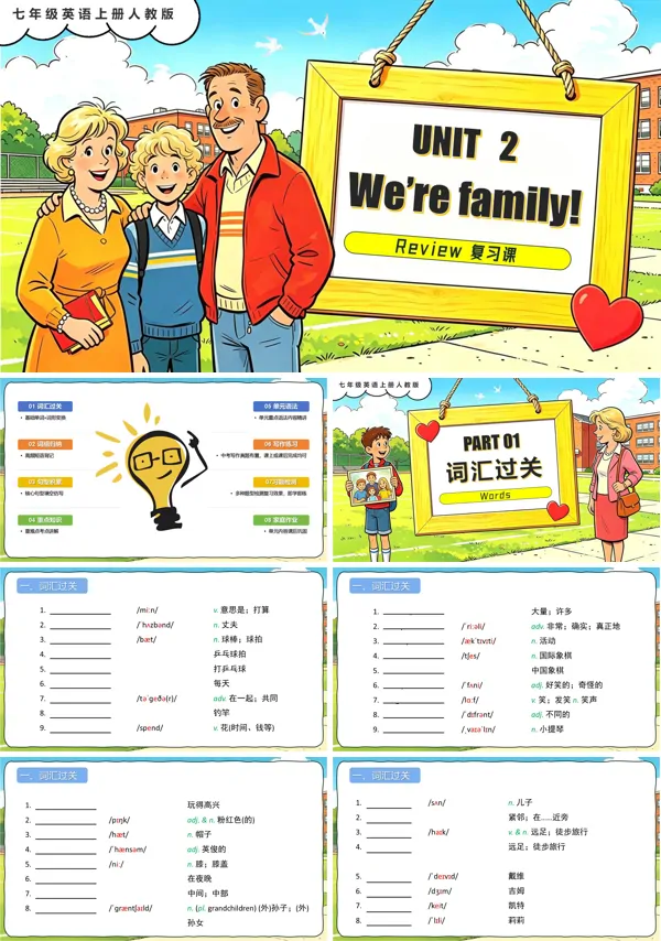七年级英语上册人教Unit 2 Unit 2 We’re Family! 单元复习PPT课件(含知识清单)