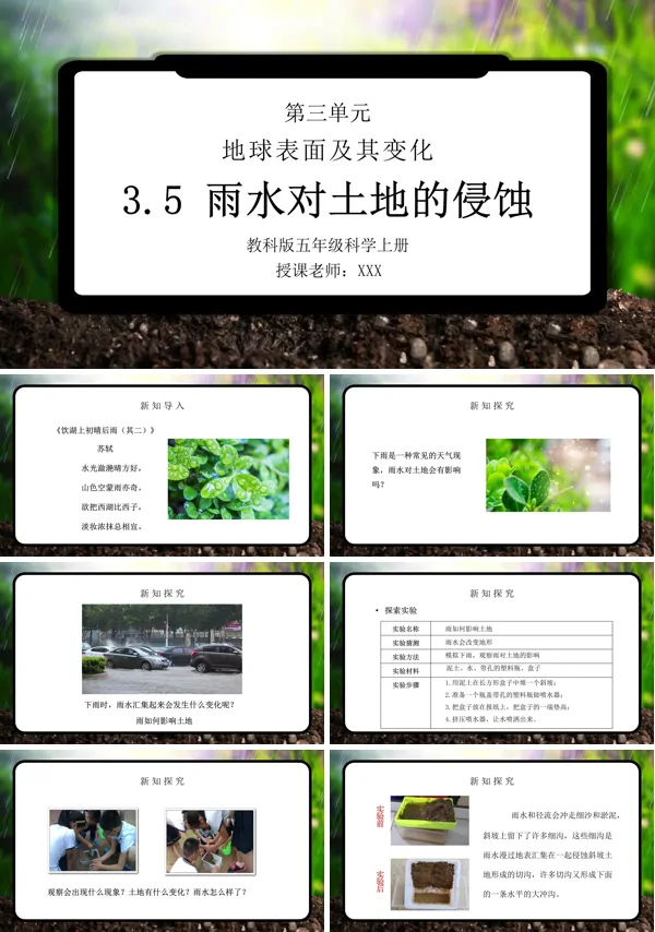 教科版五年级科学上册《地球表面及其变化-雨水对土地的侵蚀》PPT课件