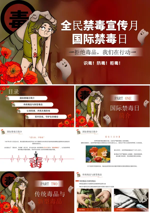 国际禁毒日暨全民禁毒宣传月主题班会ppt模板含讲稿