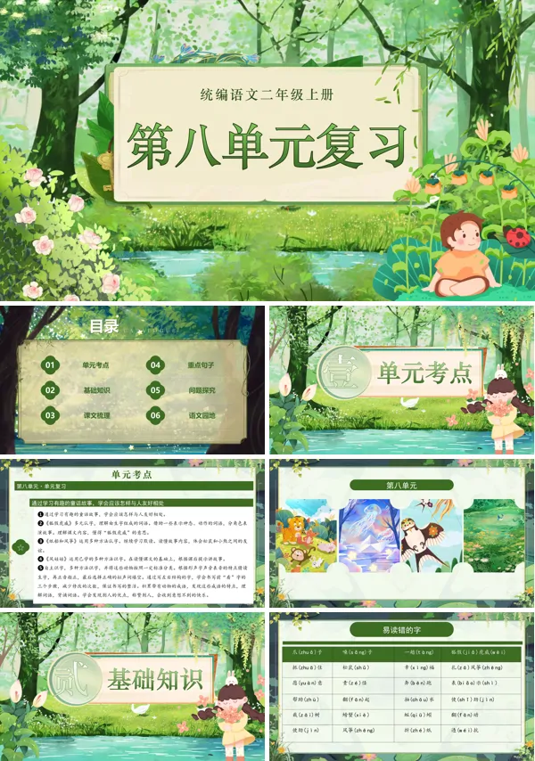 二年级语文上学期期末课件PPT(统编·2024秋)第八单元复习含教案