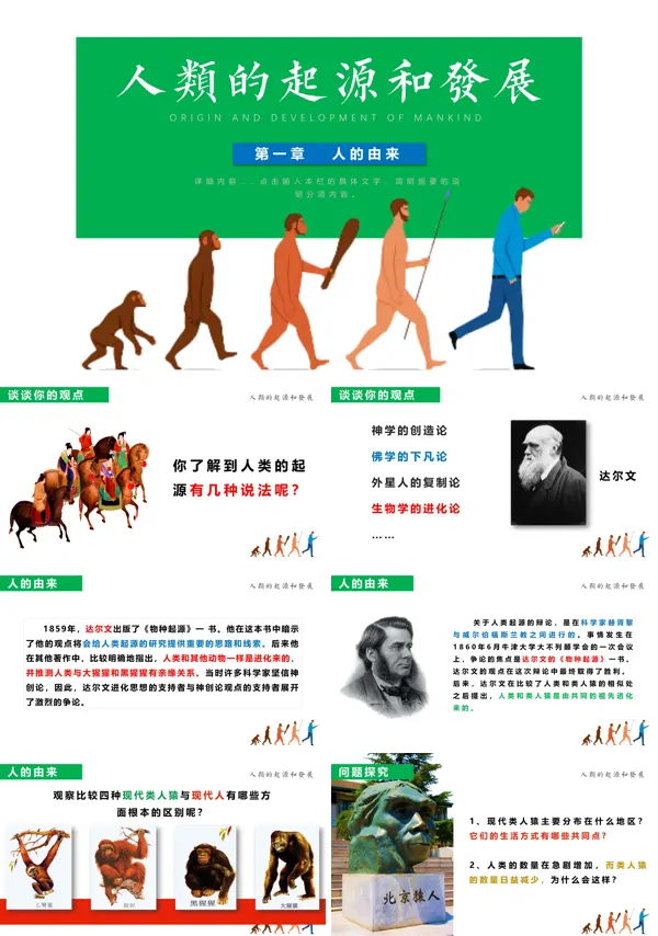 《人类的起源和发展》PPT课件模板