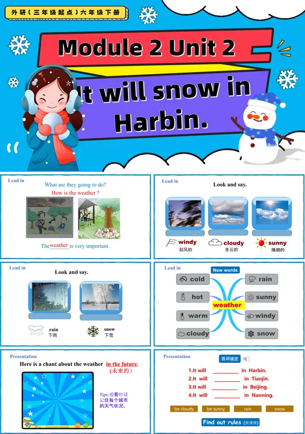 外研三年级起点六年级下册Module2 Unit2 It will snow in Harbin PPT课件含教案