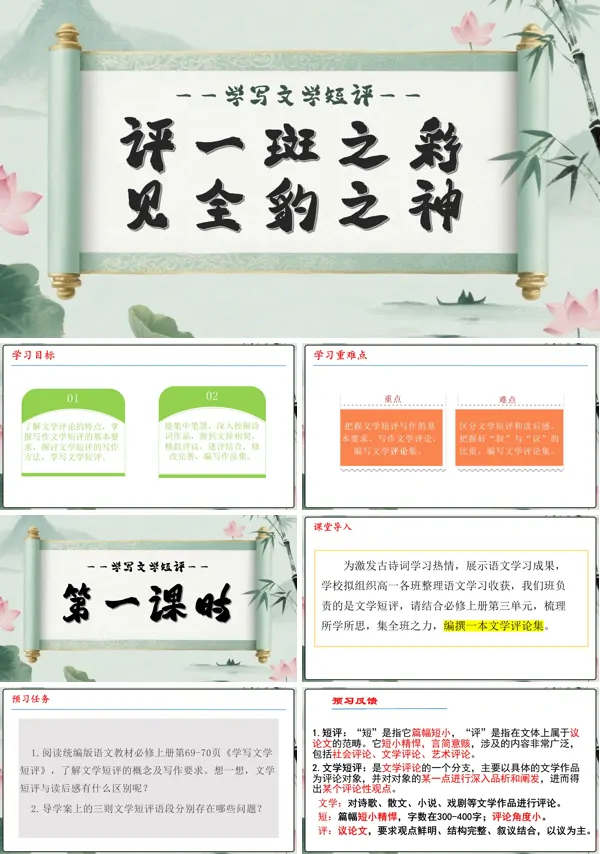 高一语文同步备课系列统编必修上册写作:学写文学短评PPT课件含教案
