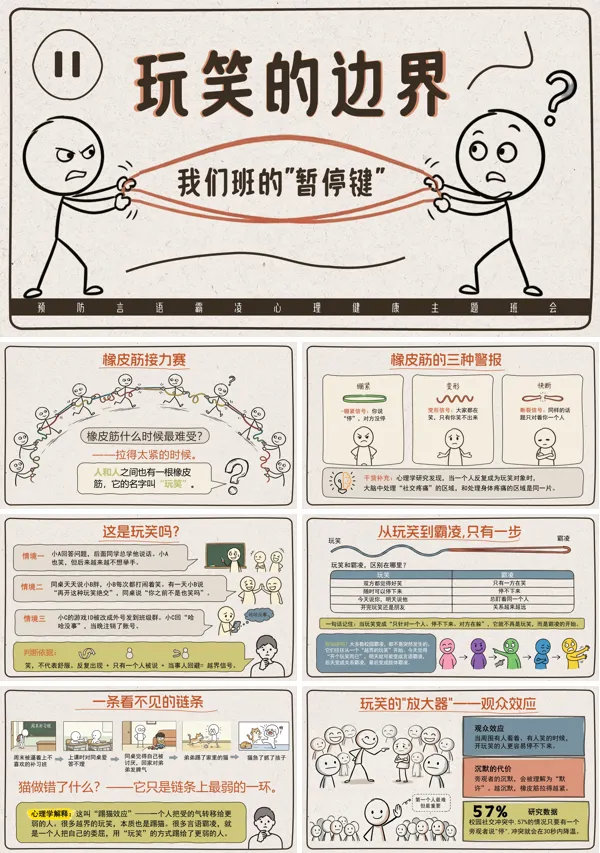 玩笑的边界我们班的”暂停键”预防语言霸凌欺凌主题班会PPT模板含讲稿