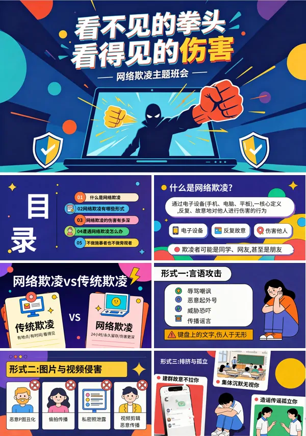 抵制网络欺凌守护心灵净土小学主题班会课件PPT含讲稿