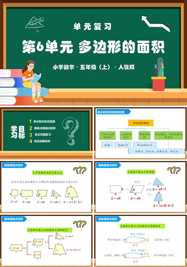 第六单元《多边形的面积》单元复习课件人教版五年级数学上册PPT课件含教案含讲稿