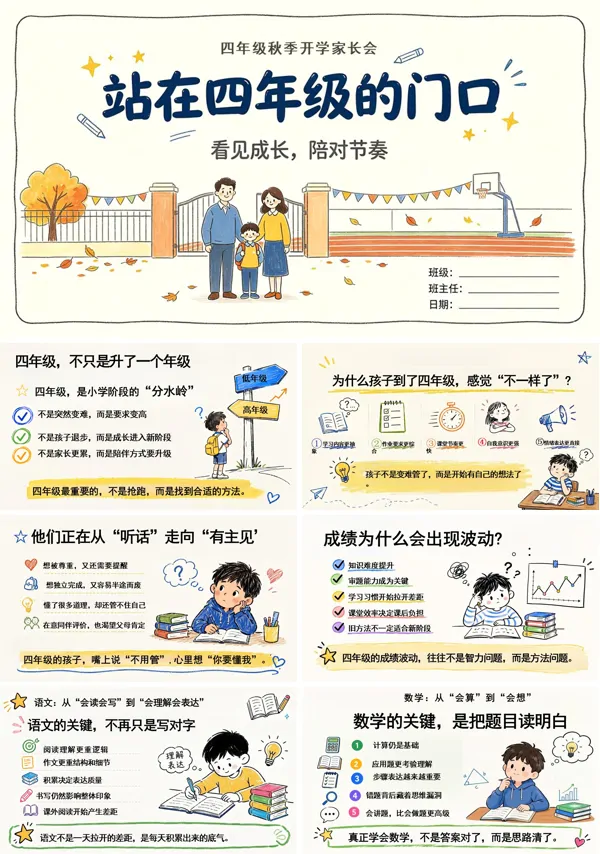 四年级秋季上学期开学家长会PPT含讲稿