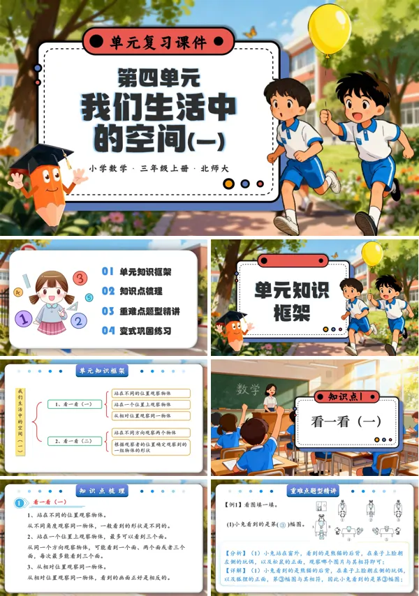 三年级数学上册北师大第四单元 我们生活中的空间(一)PPT课件含知识清单