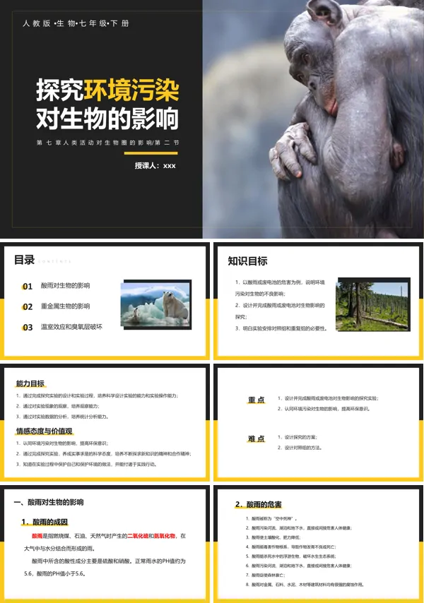 人教版七年级生物下册探究环境污染对生物的影响PPT课件模板