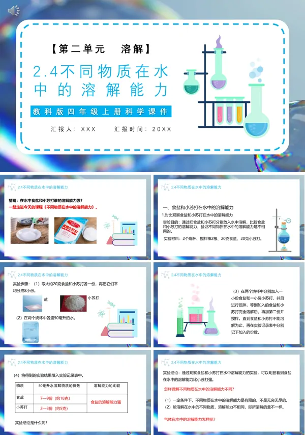 四年级科学上册不同物质在水中的溶解能力课件PPT模板