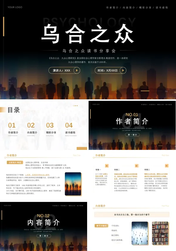 乌合之众读书分享教育课件PPT模板