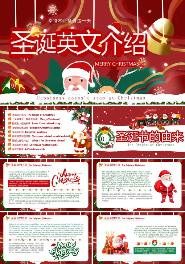 圣诞节英文介绍PPT模板含讲稿