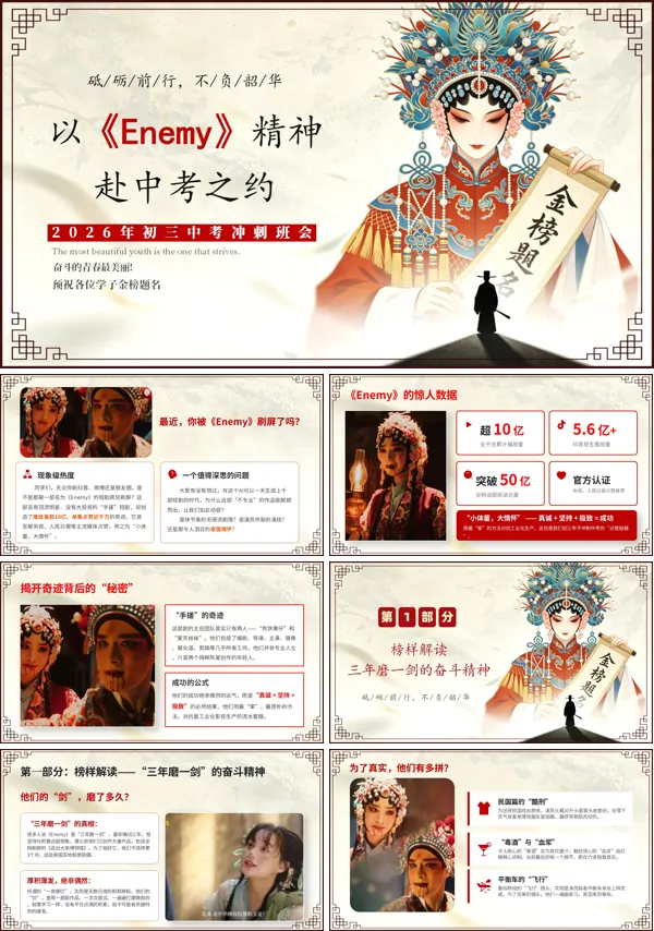 以《Enemy》精神,燃少年斗志,迎中考决战班会PPT含讲稿